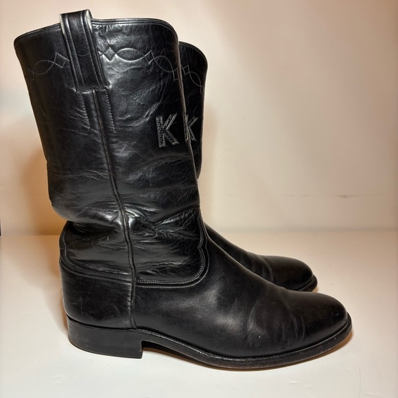 Custom Made Kangaroo Western Boots By Morado Brothers Almond Toe Black Size 12 - Picture 3 of 15